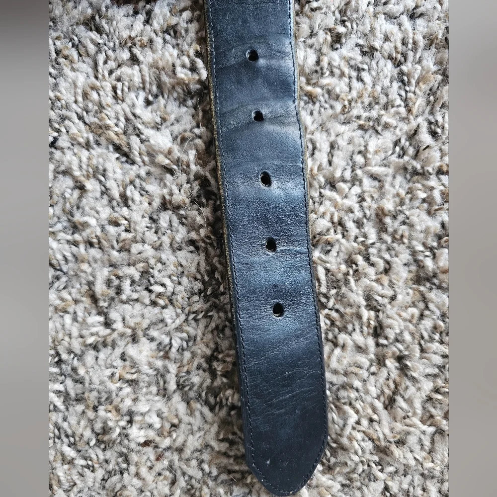 Brighton vtg leather black floral embossed western festival metal backle‎ belt